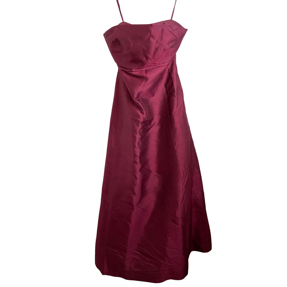 Lauren Ralph Lauren Burgundy 100% Silk Dupioni Maxi Gown Dress Womens 6 Formal